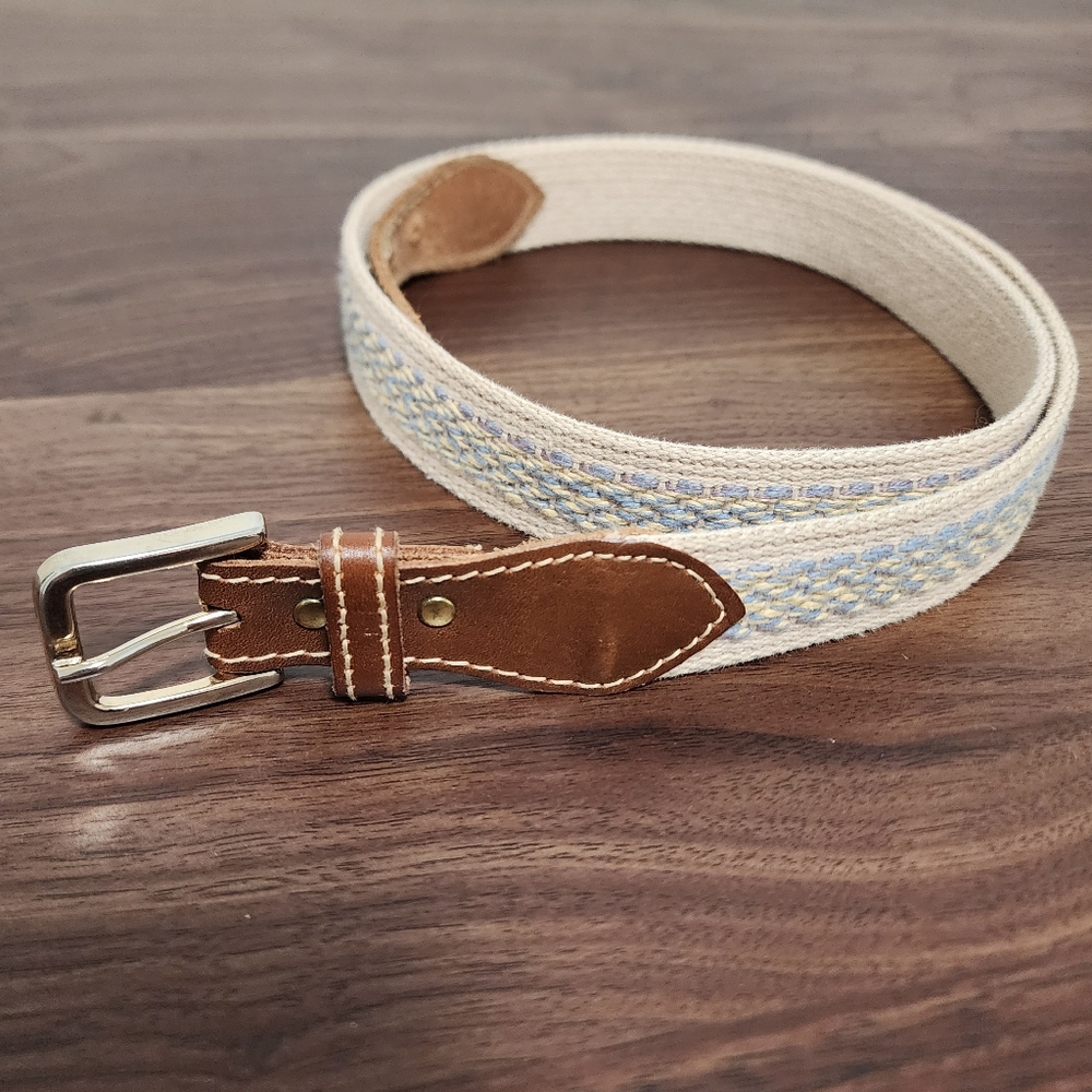 Kids Blue & Cream Braided Canvas Belt